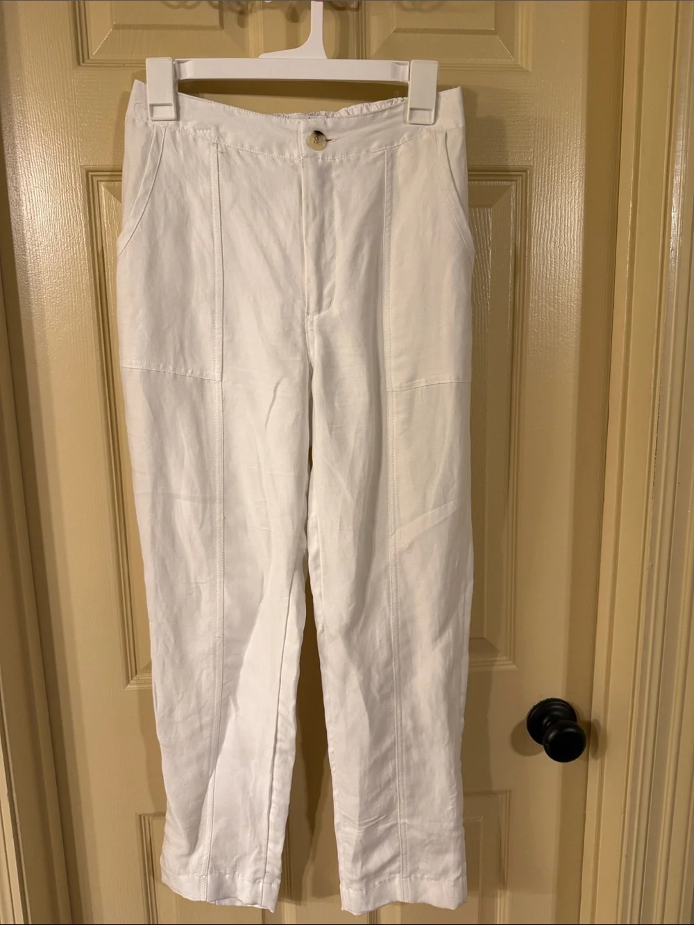 H by Halston White Linen-Blend Straight Pants